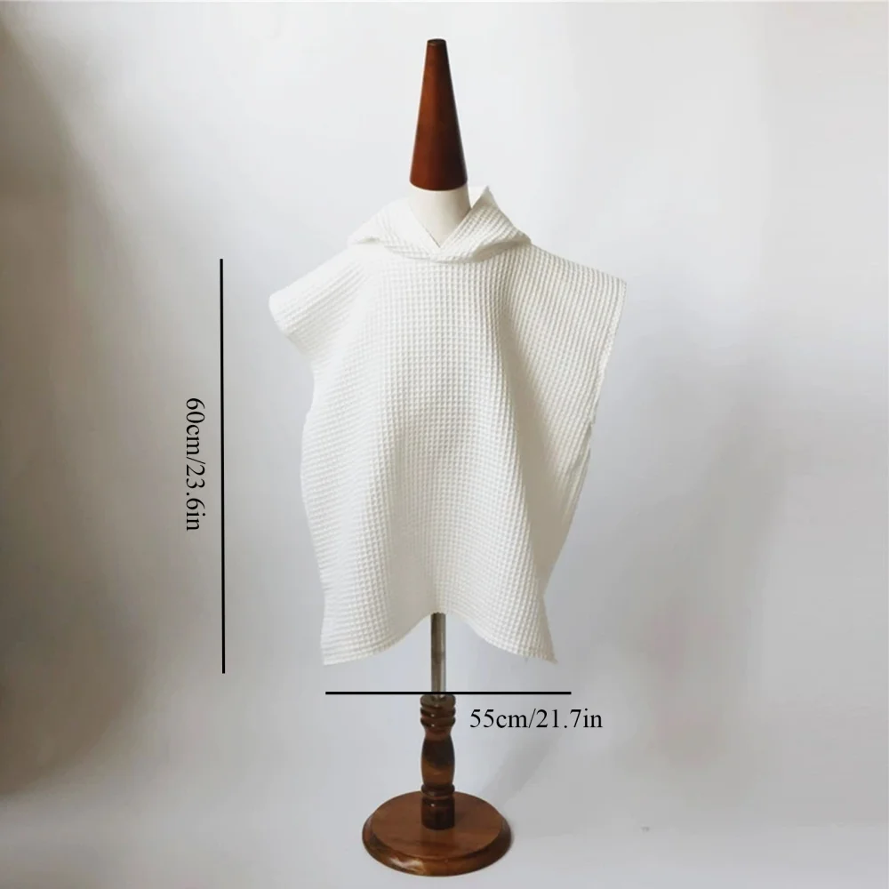 2 stücke Kinder Mit Kapuze Poncho Handtuch Waffel Strand Handtuch Poncho Einfarbig Mit Kapuze Vertuschung Nach Bad Schnell Trocknend Für Strand schwimmen Bad – Detail 3