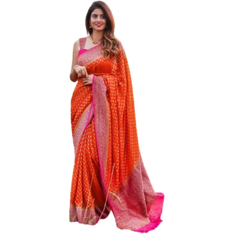 

Women's Pure Lichi Silk Indian Wedding Wear kanjeevaram Saree with UnStitched Blouse Piece