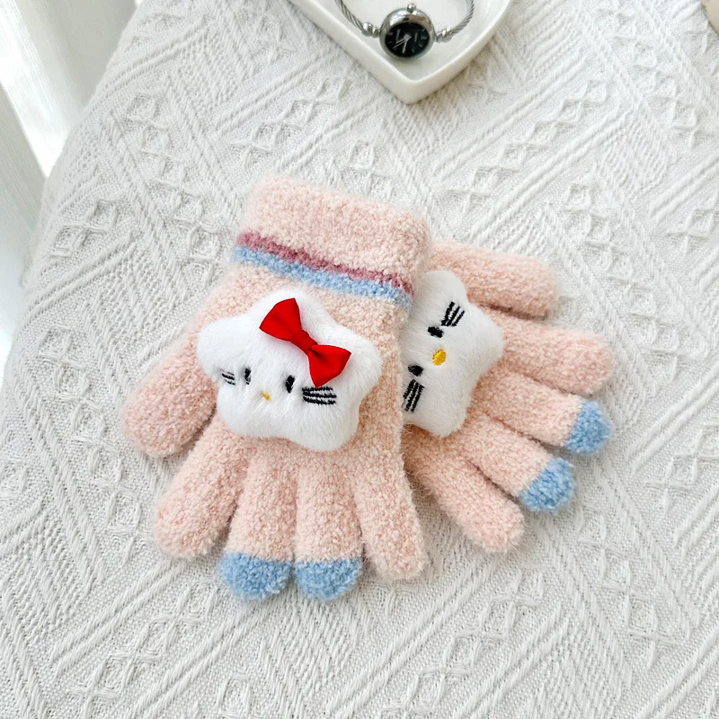 Nuovi guanti per bambini Sanrio simpatico cartone animato autunno e inverno calore addensato guanti a cinque dita maschili e femminili