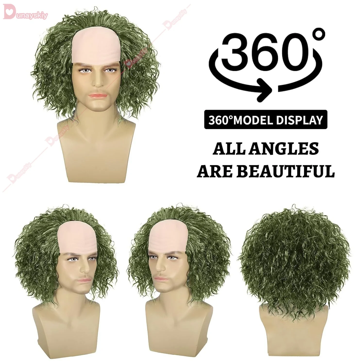 CosplayHalloween Beetle2Juicee شعر مستعار تأثيري شعر مستعار أخضر مع قبعة أصلع كرنفال مهرج الأخضر شعر مستعار هالوين حفلة تأثيري الدعامة