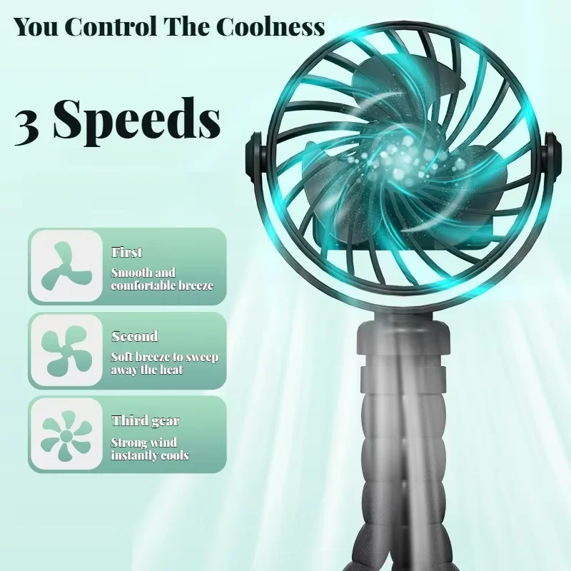 New Portable Octopus Fan with Mini Night Light Handheld and Foldable Oscillating Design for Desktop Home Outdoor Stroller Use