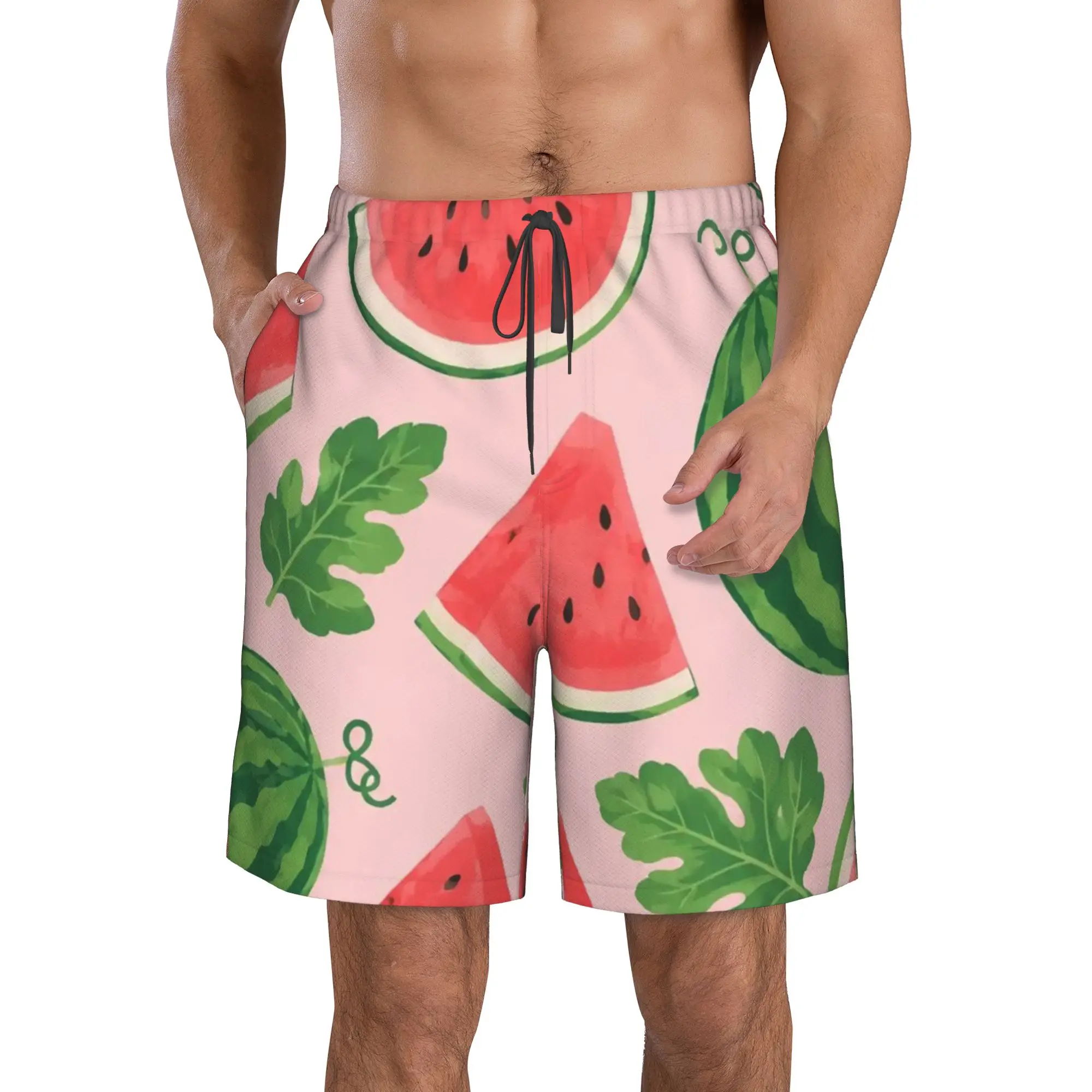 Cartoon Fruit Tropical Watermelon Pattern Trunks Beach Board Shorts Casual Quick Dry Swimming Summer Men Pants