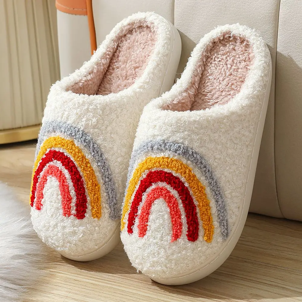 Comfortable Home Slippers Winter Warm Indoor Footwear Soft Plush Cartoon Pattern Anti Slip Bedroom Slides House Shoes