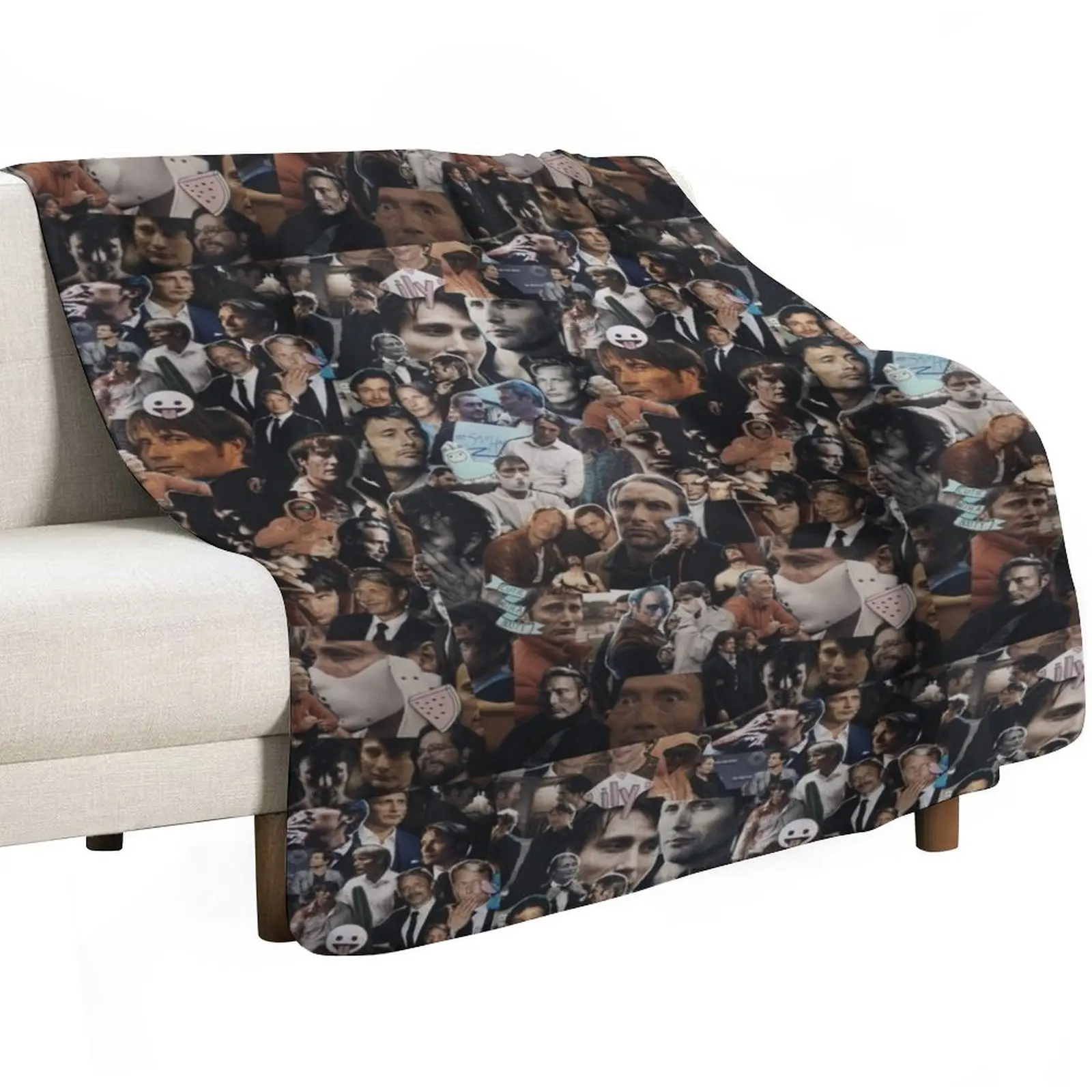 Mads Mikkelsen Collage Throw Blanket Winter beds Cute Plaid Warm Heavy blankets ands Comforter Blankets