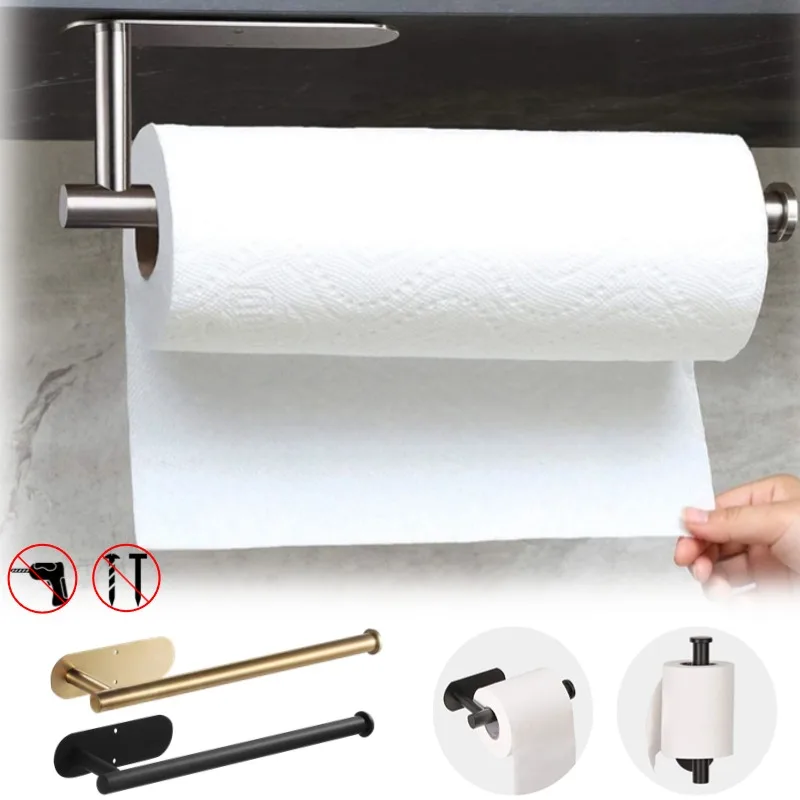 Stainless Steel Toilet Paper Holder Adhesive Tissue Hanger Toilet Roll Paper Dispenser Bathroom Paper Roll Holder Towel Holder