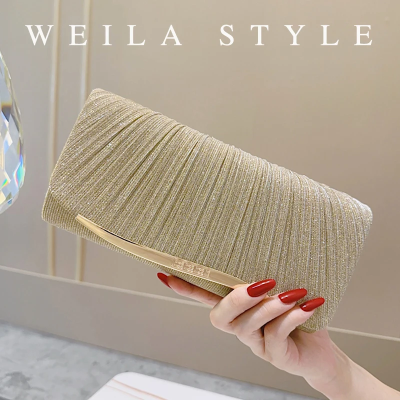 

Glitter Pleated Dinner Clutch Bag, Bling Sparkle Evening Purse, Classic Banquet Handbag for Party Wedding Prom