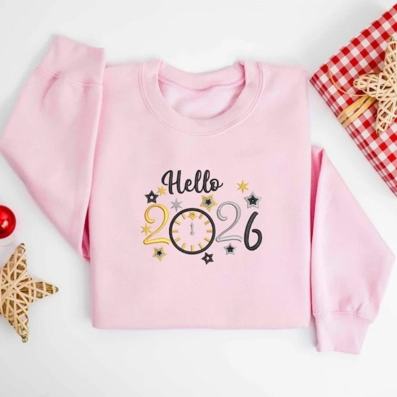 

Толстовка унисекс с рождественской вышивкой, 2026, праздничная, уютная, с круглым вырезом, праздничная вышивка, зимний новогодний подарок, одинаковые толстовки