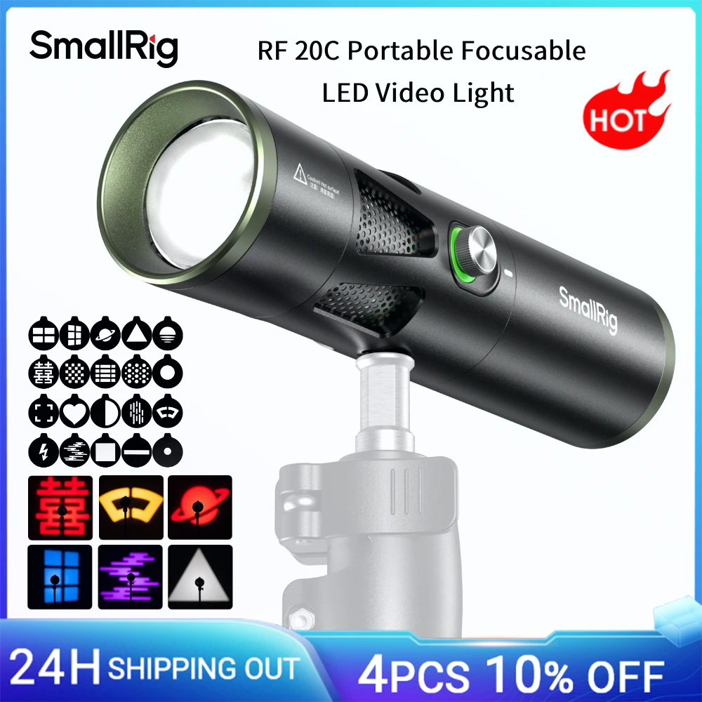 SmallRig RF 20C Tragbares Fokussierbares RGB LED-Videolicht, mit 5-Farben-LEDs 20 Strukturierte Lichtfilter 20W USB-C PD 36W Schnellladung