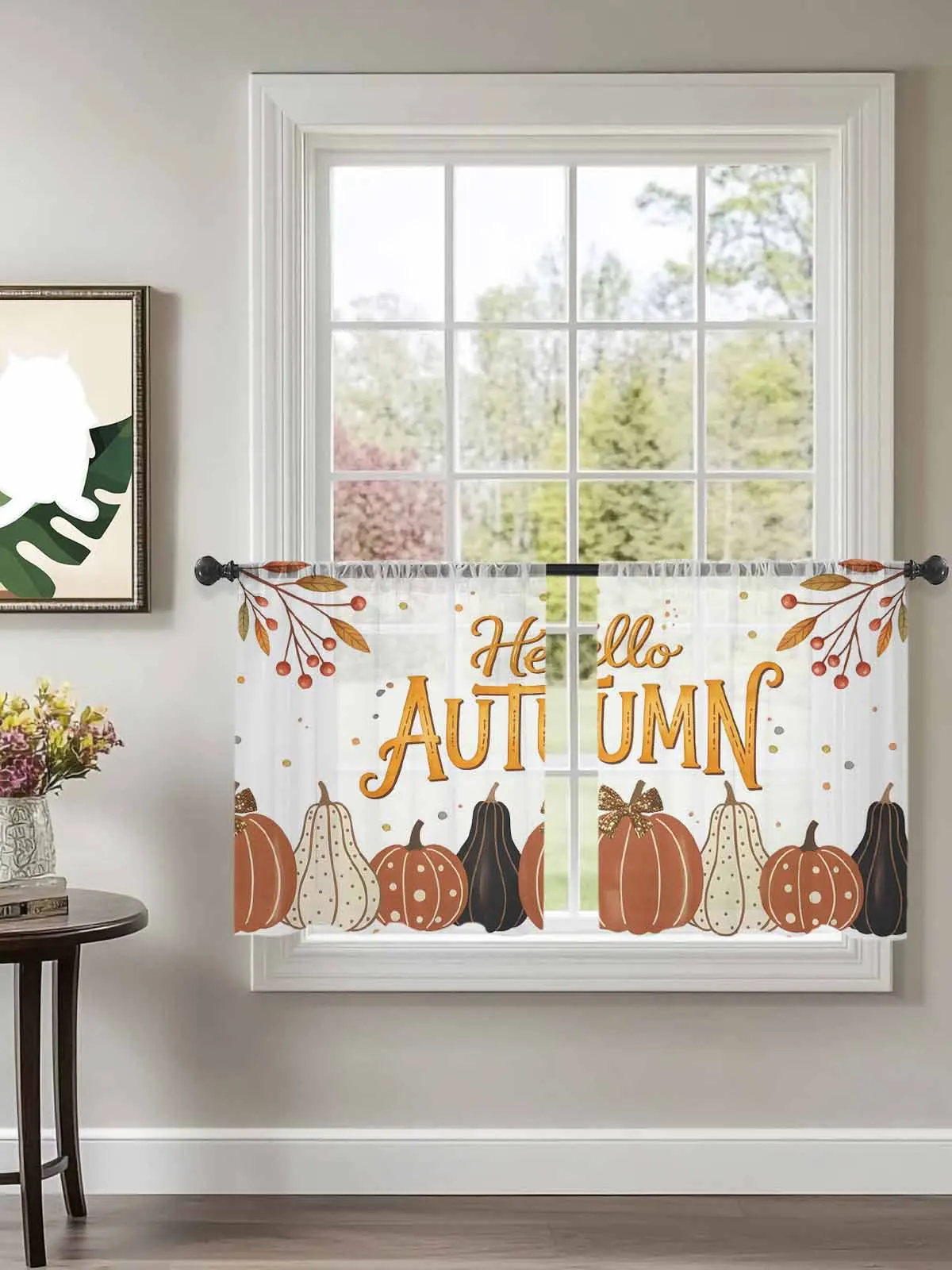 

Pumpkin Dot Thanksgiving Day Tulle Curtains For Bedroom Children Living Room Decor Sheer Curtains