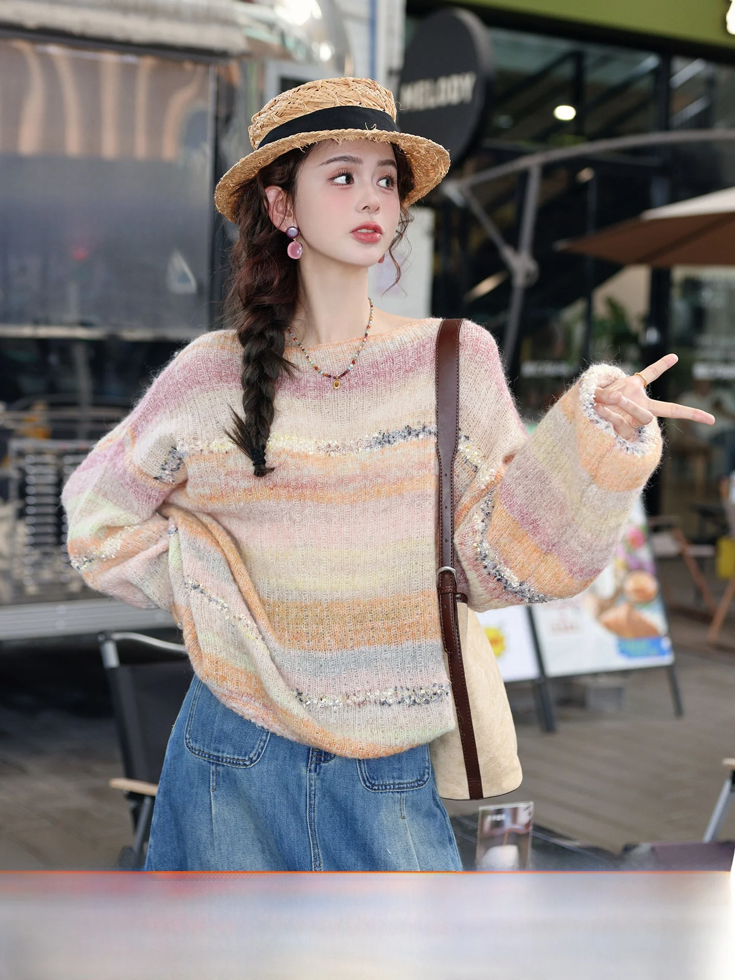 

Свободный полосатый вязаный джемпер для женщин с длинным рукавом, в стиле Lazy Sle, весенний, легкий, новинка осеннего сезона, комфортный, теплый, модный