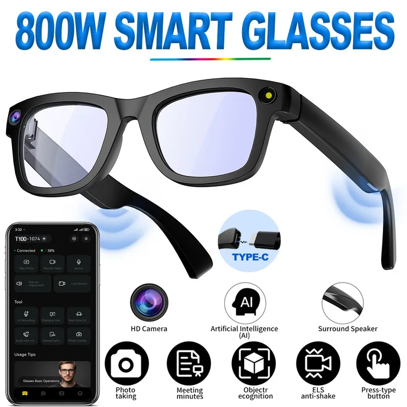 E09 Smart Glasses | 8MP Camera, Video Recording, Simultaneous Translation, Speech Recognition & Meeting Recording
