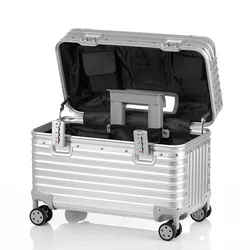 100% Aluminium Small Suitcase MiNi Boarding Case 20 Inch Camera Bag Trolley 18/22 Inch Top Opening Lid Luggage