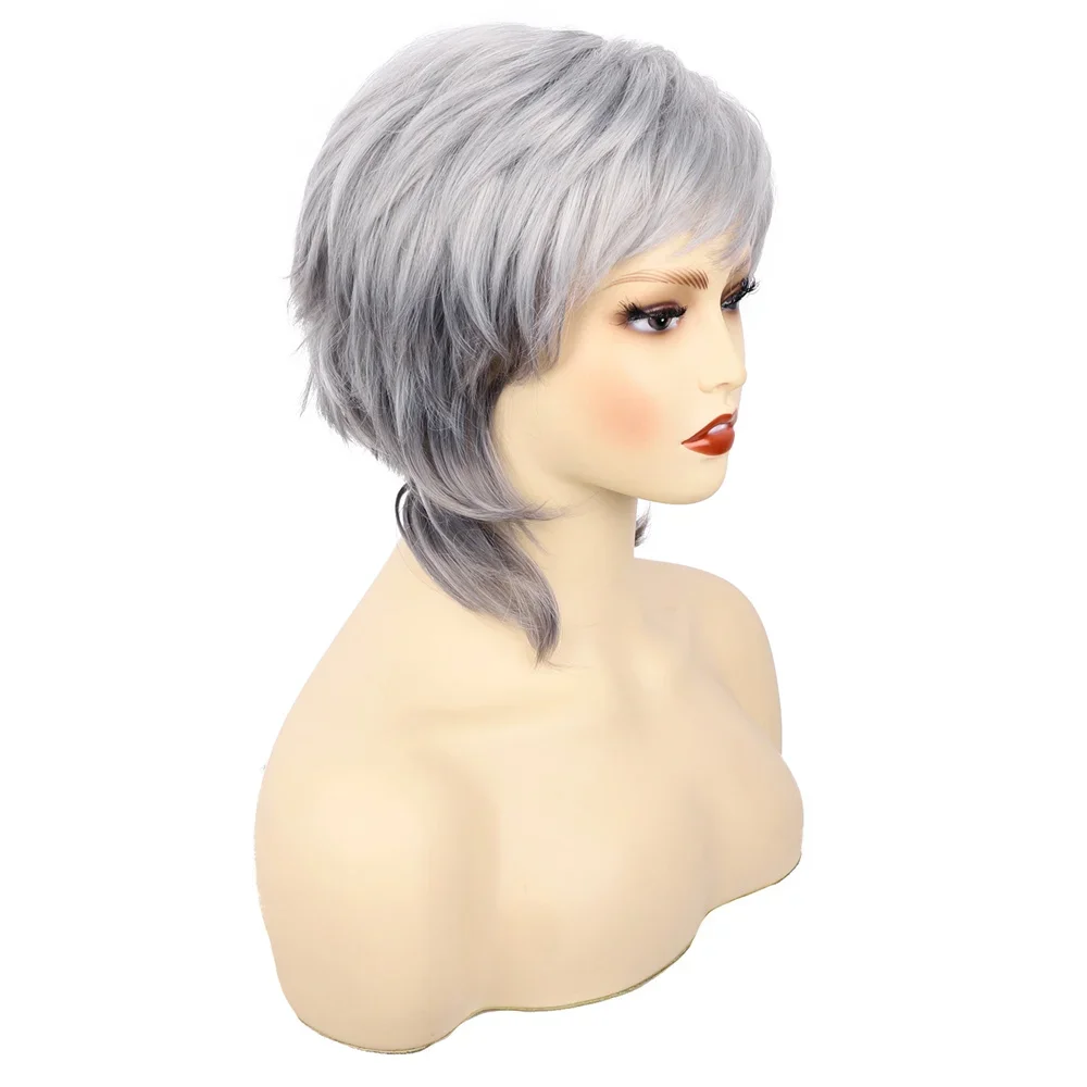 European and American Women's The Side Divide Wigs Chemical Fiber Wig and Headband for Middle-aged and Elderly Women