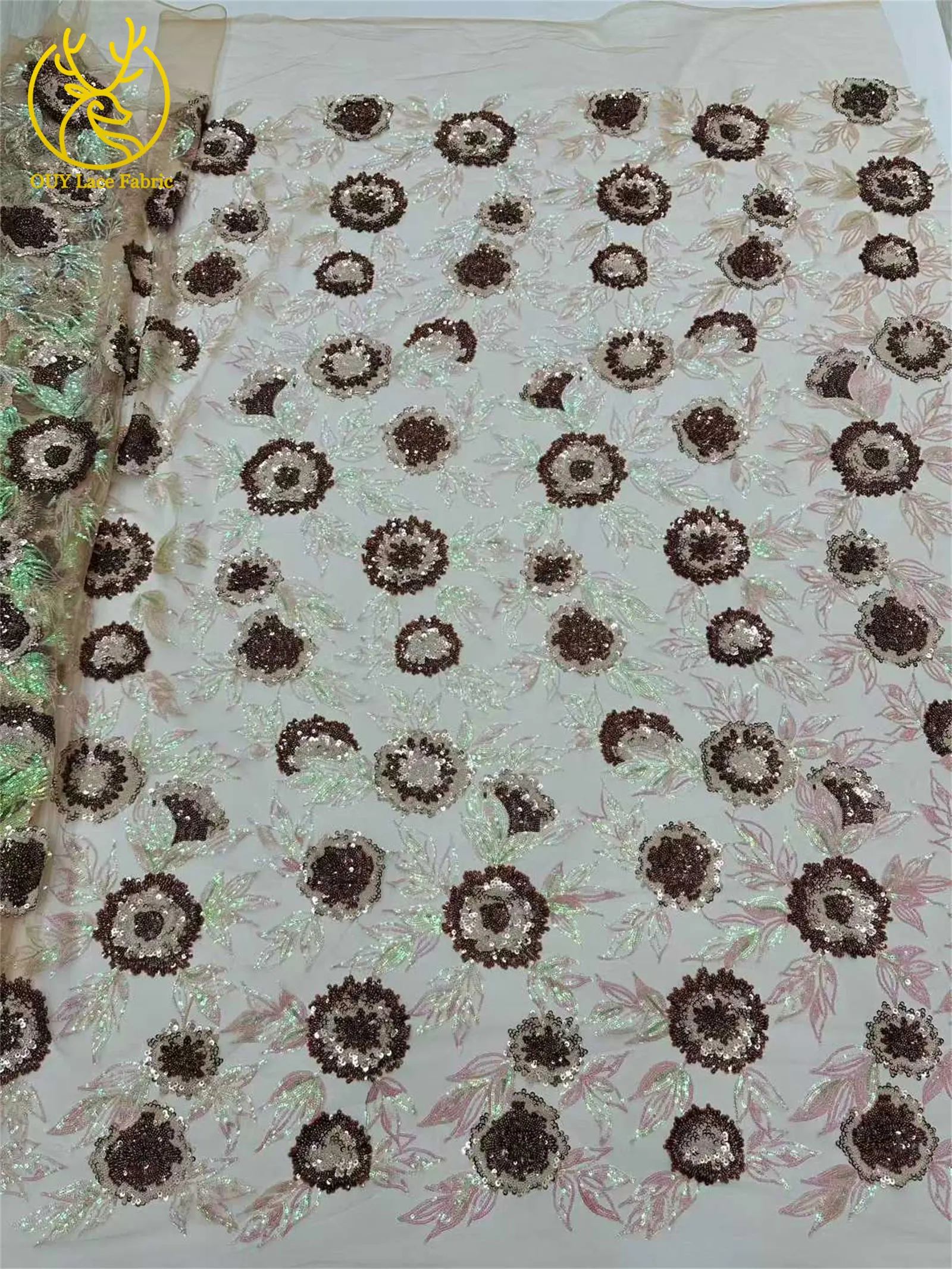 Luxuriöser afrikanischer Spitzenstoff 2026, schwarzer nigerianischer Spitzenstoff mit Perlen und Pailletten für Damen, elegantes Partykleid, Nähzubehör, 5 Yards – Detail 17