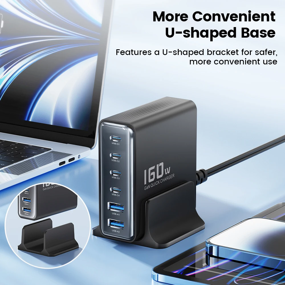 Toocki 160W GaN Charger PD3.1 QC4.0 Quick Charge For Macbook Pro Laptop iPhone 17 16 Xiaomi HUAWEI Tablet iPad Desktop Charger