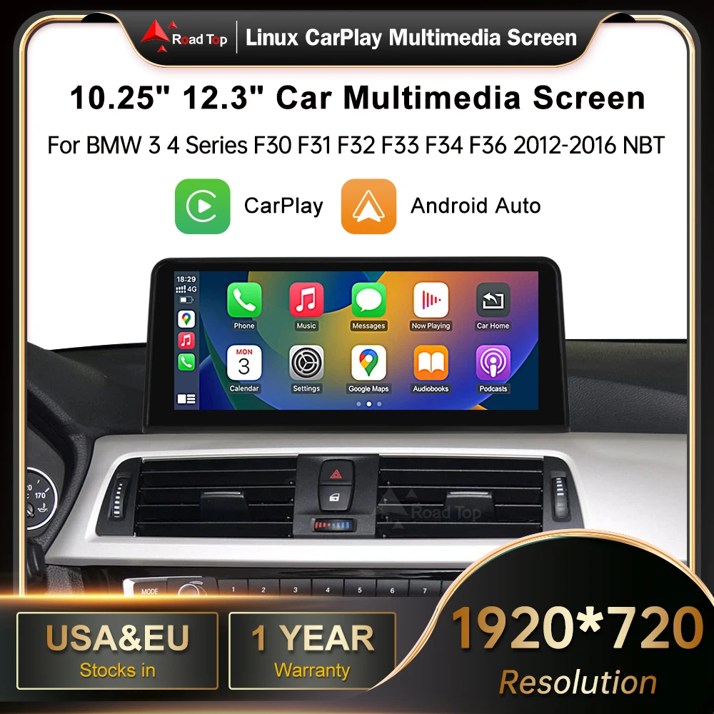 

12.3'' Wireless Apple CarPlay Android Auto Multimedia Display Screen For BMW Series 3 4 F30 F31 F32 F33 F34 F36