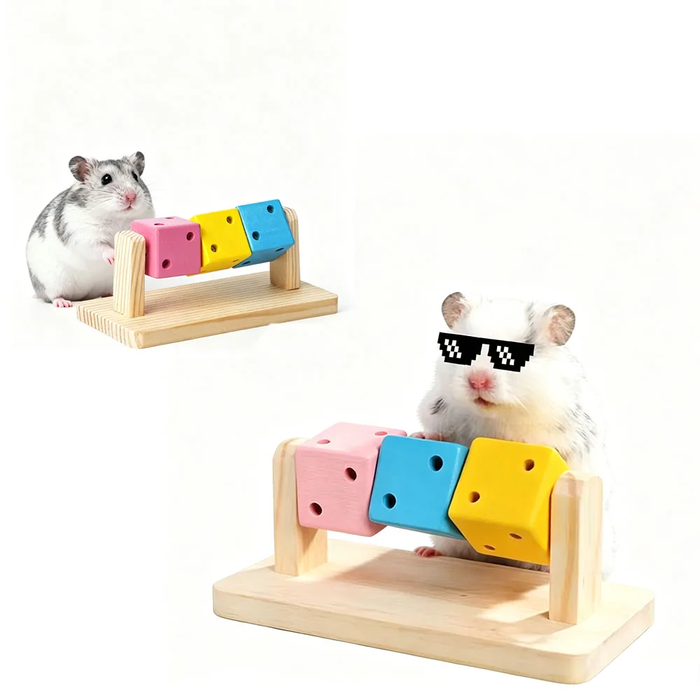 Hamster Wooden Puzzle Toy Interactive Colorful Cube Natural Wood Bite Resistant Chew Toy Cage Accessories