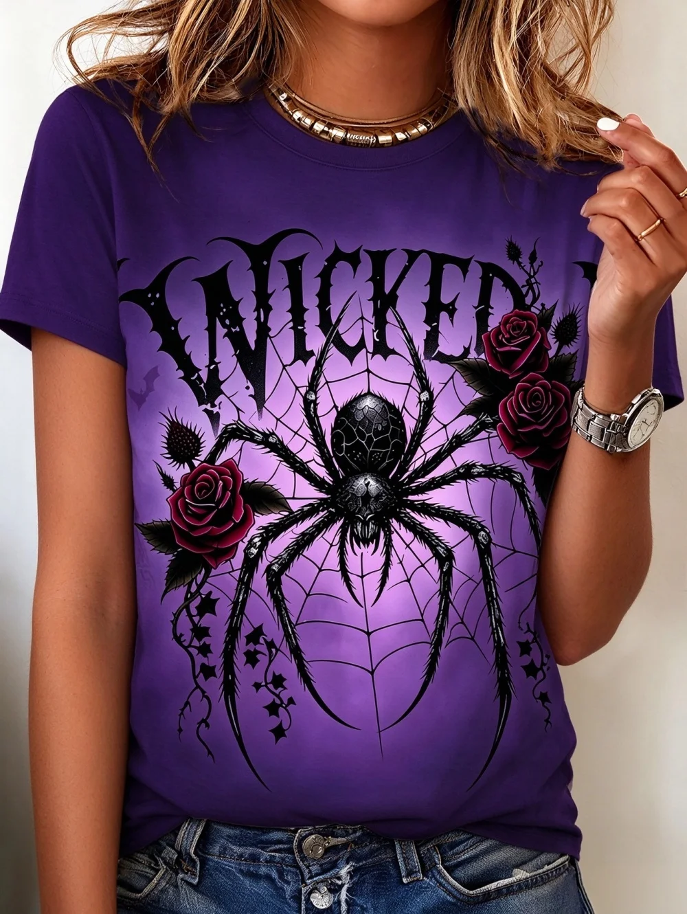 Halloween Women's T-Shirt Graphic Tees Halloween Vintage Witch Print Casual Short Sleeve O-Neck Top Fashion Daily Women Clothing