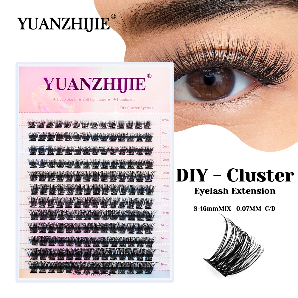 

Factory Wholesale YUANZHIJIE C D Curl Natural Looks DIY Segmented Eyelash Multi-texture Heat Bonded Clusters Eyelashes in Stock