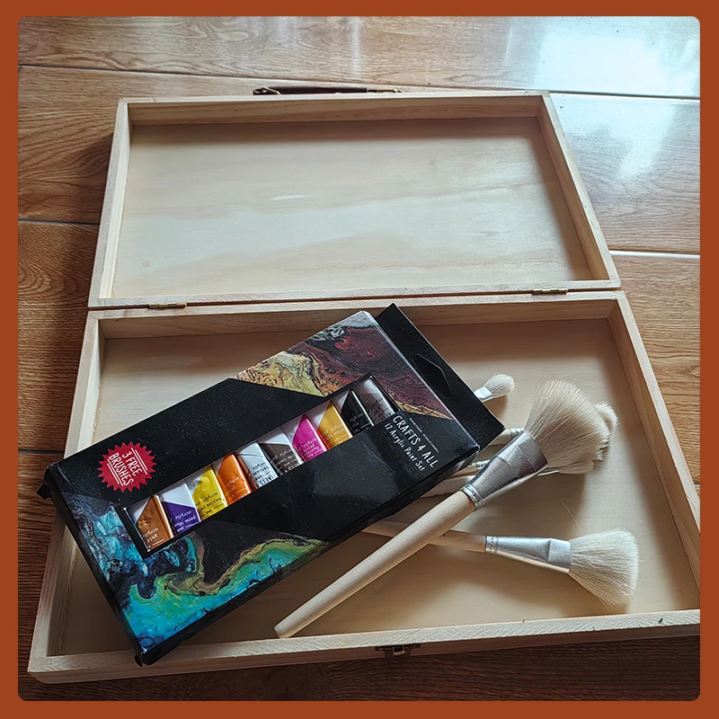 Solid Wood Portable Painting Box，Multi Functional Portable Portable Storage Wooden Box