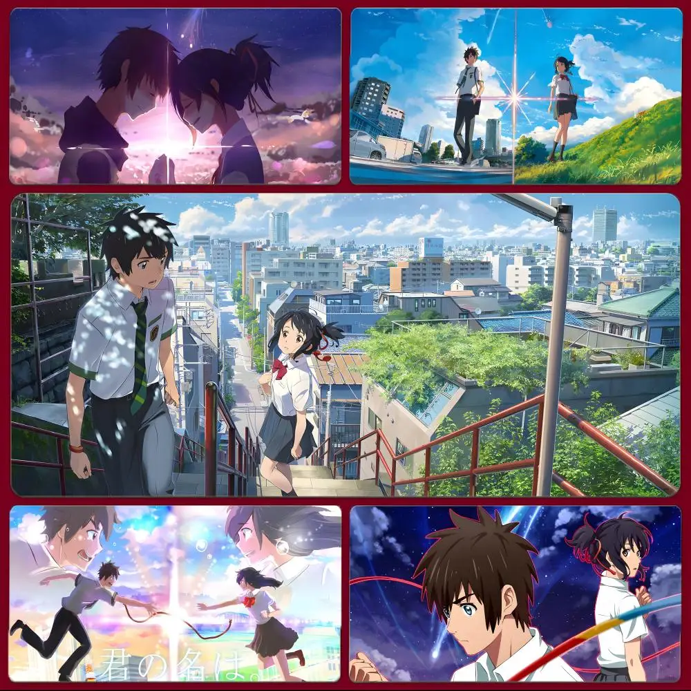Sweet Romantic Anime Y-Your Name Mouse Pad Large Gaming Mousepad with Stitched Edges Thickened Desk Mat PC