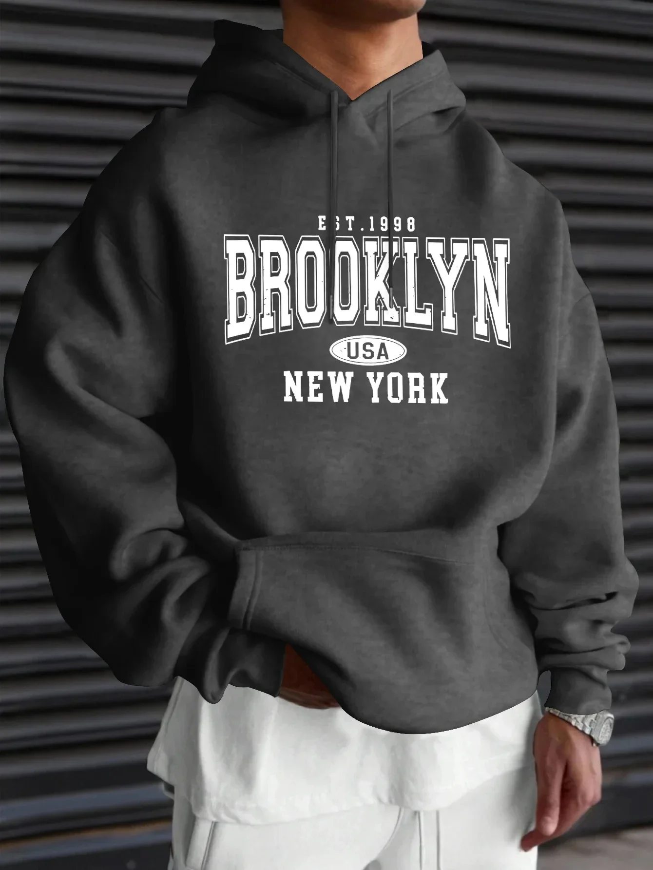 هوديي رجالي من القطن الخالص - طباعة نمط بروكلين نيويورك، بلوفر بأكمام طويلة، طراز كاجوال ومريح #4