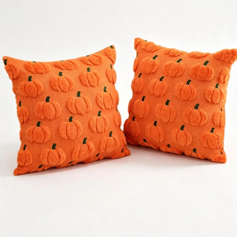 1/2pcs Rust Orange Faux Fur Pumpkin Pillow Cover 45x45cm Soft Autumn Harvest Fall Decorative Throw Pillow Case for Home Decor