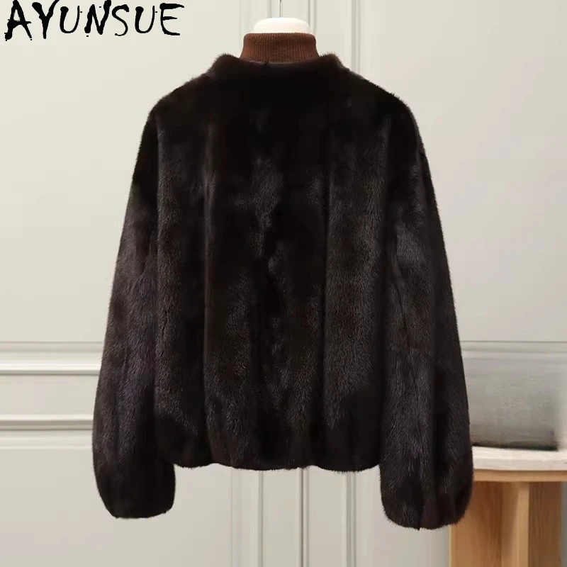 AYUSNUE Luxuriöser Echter Nerzmantel für Damen Winterkleidung Kurzer Stil Jacke Neu in Mänteln Natürlicher Ganzer Nerz Шуба Женская