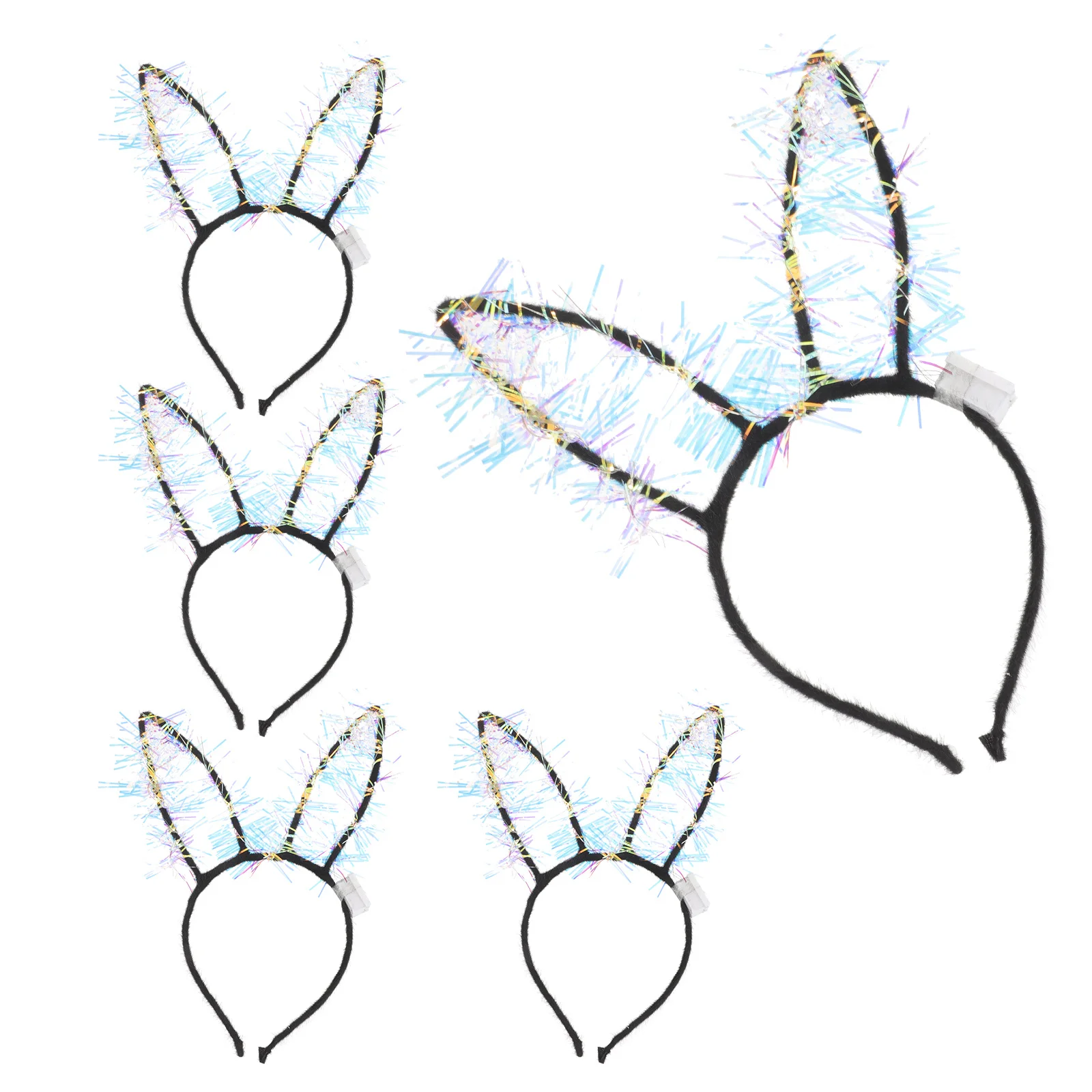 

5 шт. светодиодные светящиеся повязки для волос с кроличьими ушками, стильные вечерние обручи для волос, блестящие аксессуары для волос, светодиодные светящиеся повязки на голову