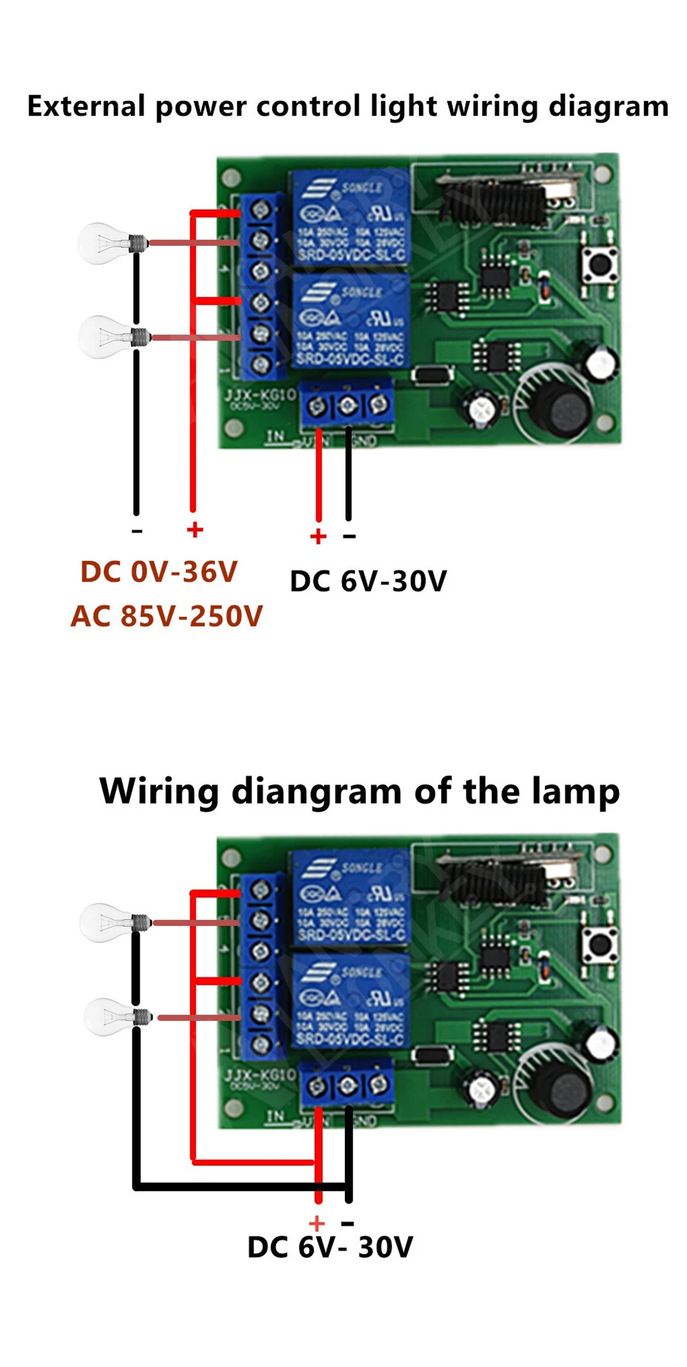 433 Mhz bezprzewodowy pilot moduł przełączający DC 12V 24V 30V 2CH RF przekaźnik odbiornik i nadajnik do kontrolera garażu bramy