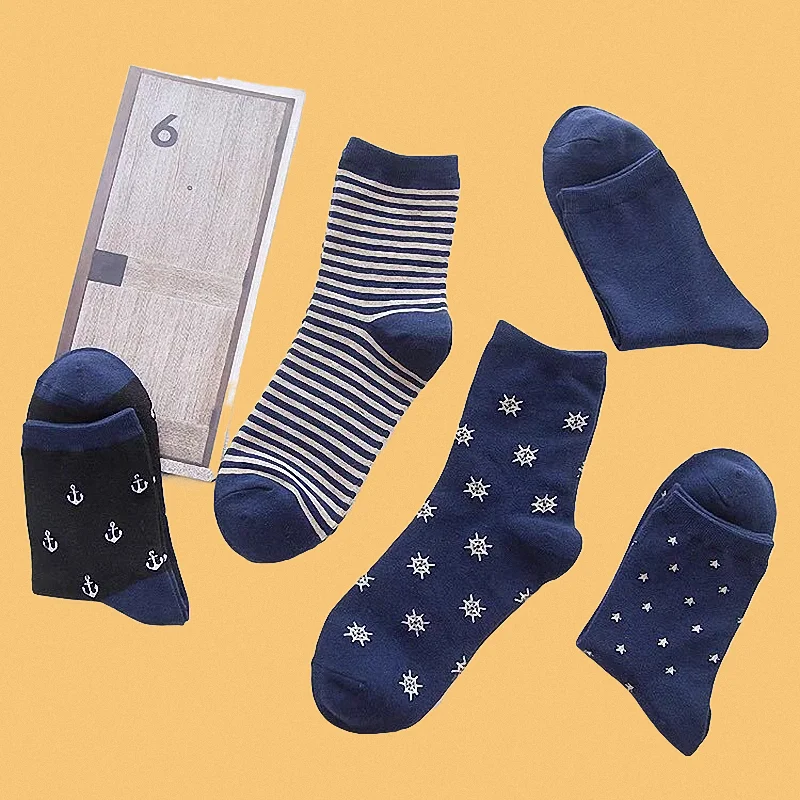 Chaussettes de sport respirantes en coton pour hommes, style marin japonais, mi-tube, tendance sportive, nouveau, 5/10 paires