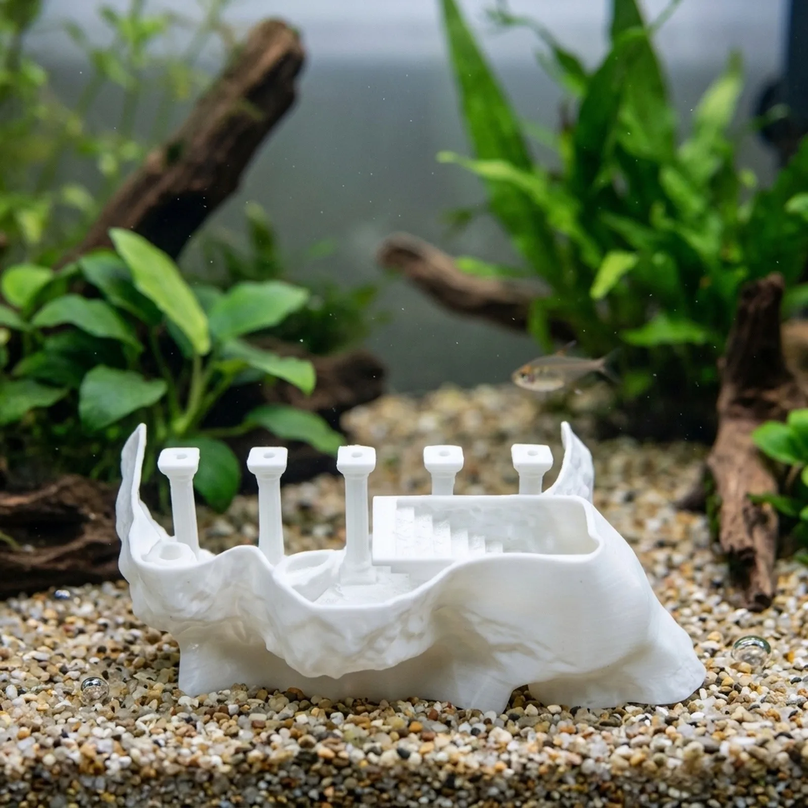 For Fish Aquarium Decoration Tunnel with for roman Column Pleco For CAVE Design in Resin Providing Safe and Habitat