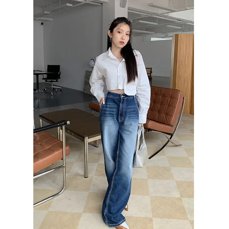 Fashion New Stylewomen's Jeansstreet Sense Summer Ins Niche Design Retro Top Line All-Match Jeans Women