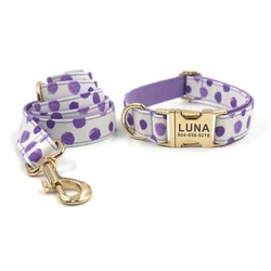 Personalized Dog Collar with Free Engraving, Matching Pet Leash,Customzied Contacts Metal Buckle,Purple Bubble Pet Collar