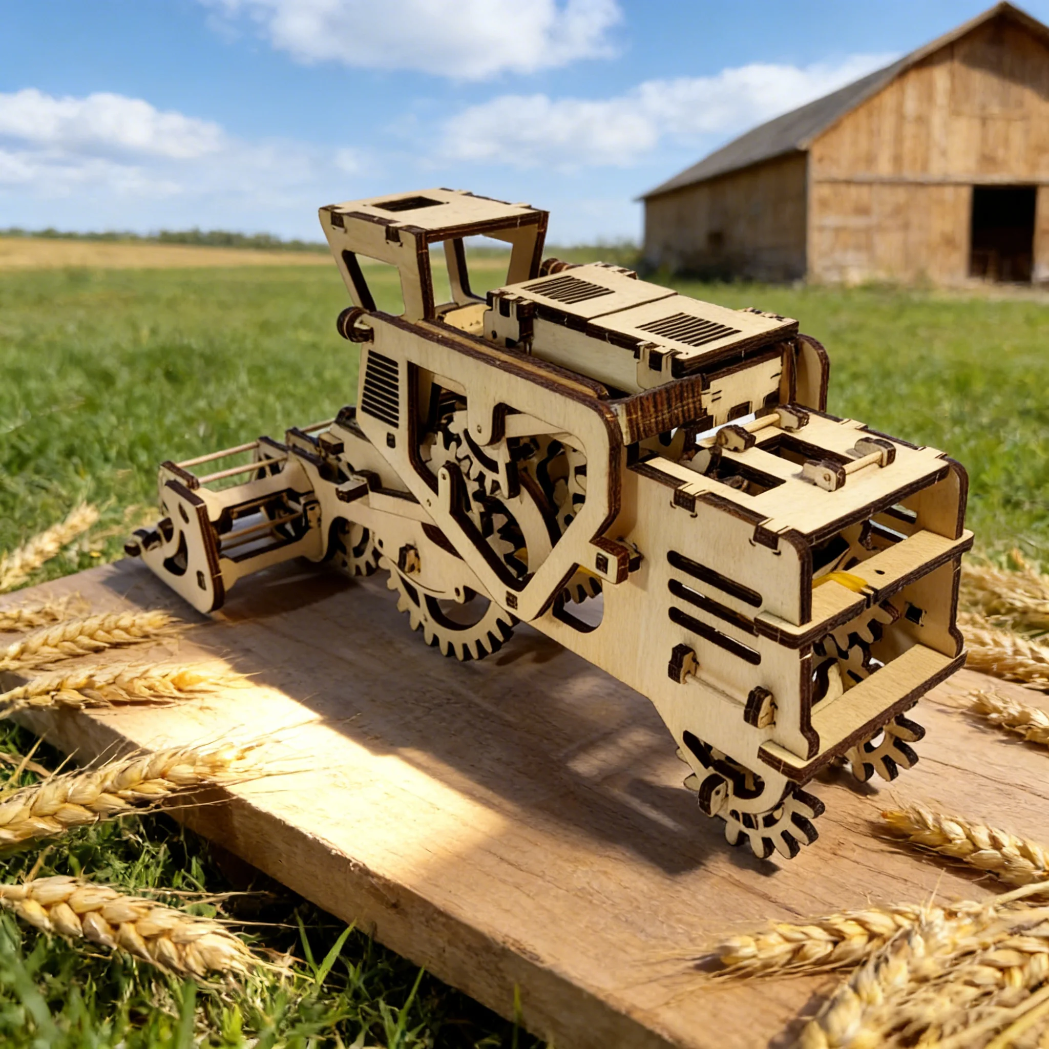 1 Wooden 3D Puzzle Combine Harvester DIY Wooden Assembly Model Creative Holiday Decor Gift Perfect for Family Assembly