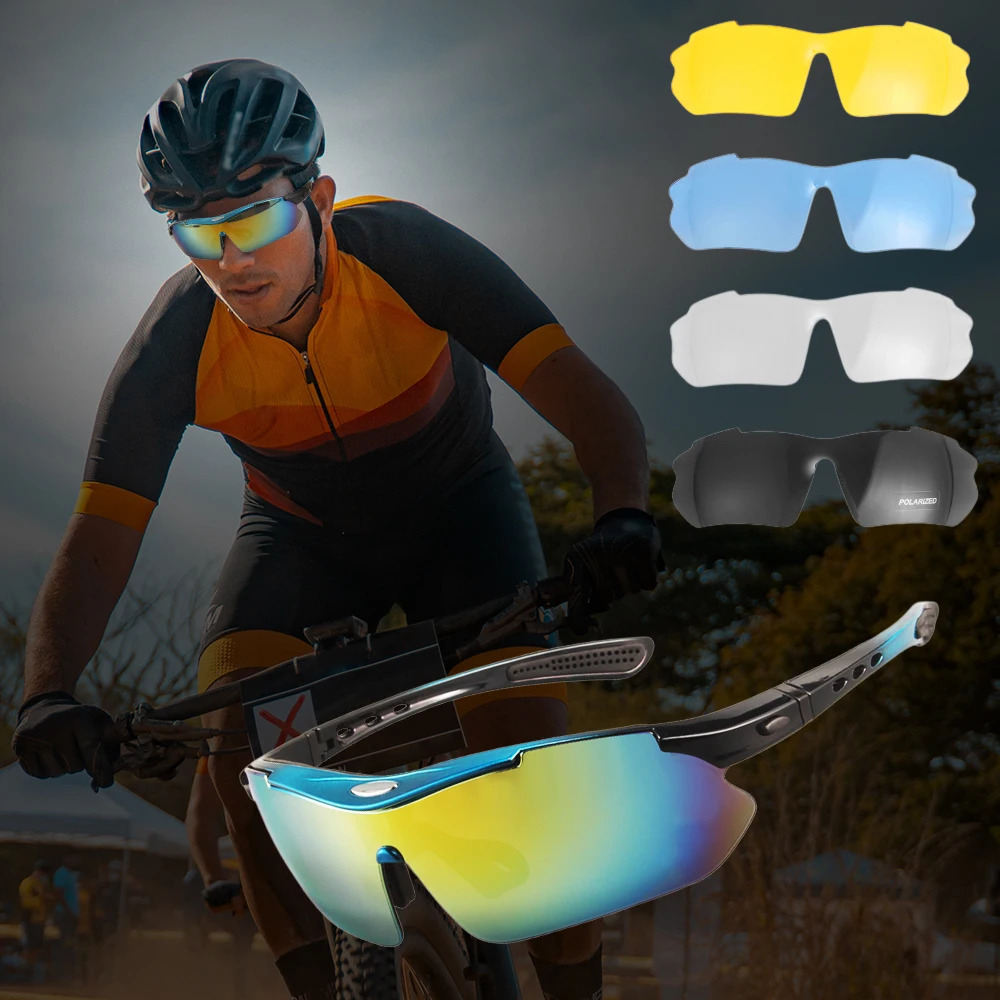 JSJM Profession Sport Glasses Polarized Men Sunglasses Road Cycling Glasses Mountain Bike Glasses Goggles Eyewear 5 Lens Glasses