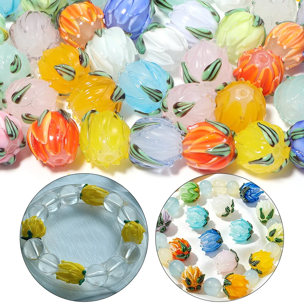 2/4 Stück bunte Lampwork-Tulpenblumenperlen, Charm-Glasperlen, lose Abstandsperlen für die Schmuckherstellung, DIY-Armband, Ohrring-Zubehör – Detail 2