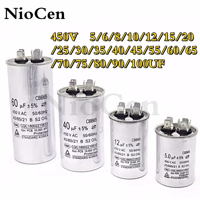 

CBB65 AC Motor Capacitor Air Conditioner Compressor Start Capacitor 450VAC 20uF 25uF 30uF 35uF 40uF 45uF 50uF 60uF 70uF 5%