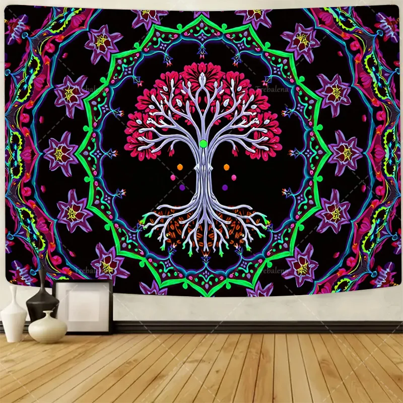 

1pc Wall Tapestry Psychedelic Tree of Life Tapestry - Vibrant Mandala Wall Hanging for Boho Room Decor