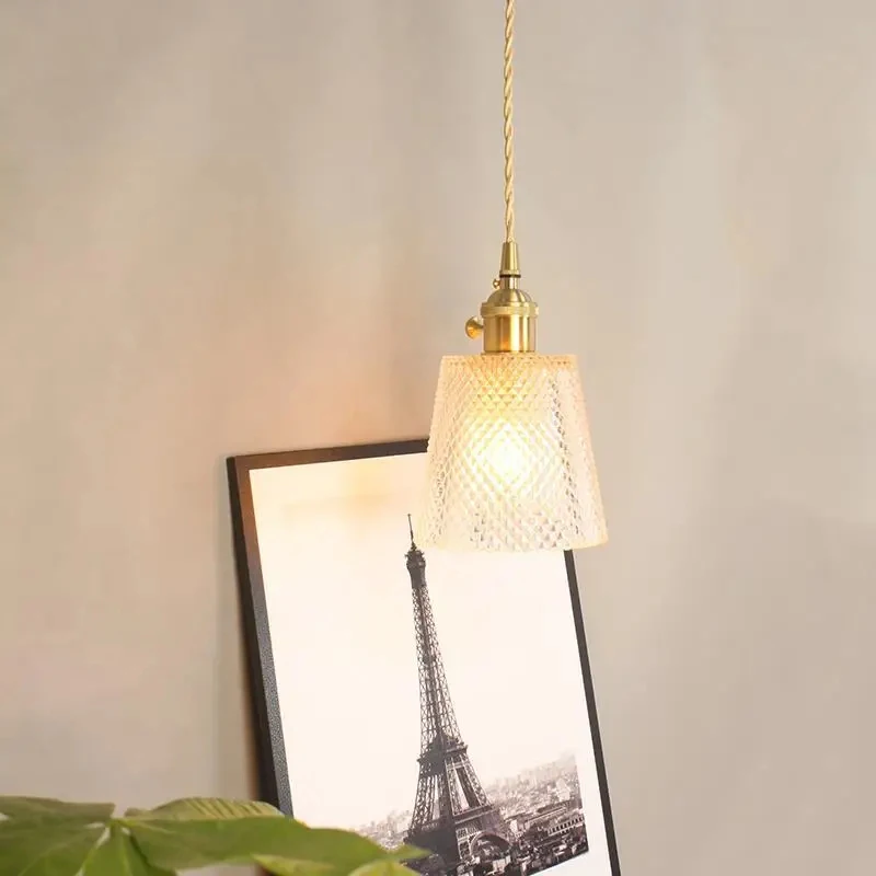 Nordic Style Pattern Glass Pendant Lamp Brass E27 Hanging Light for Kitchen Dining Room Bedroom Home Decor