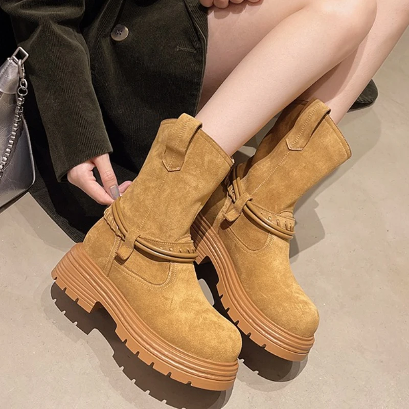 

Flats Platform Ankle Boots Women Suede Shoes Fashion Snow Boots Brand 2025 Winter New Casual Woman Sneakers Walking Mujer Botas