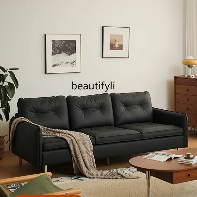 

Nordic Sofa Retro Technology Leather Modern Minimalist Living Room Double Sofa Small Apartment Furniture