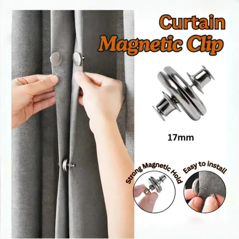 Magnetic Curtain Fastener Clips Durable Metal Adjustable No-Punch 5/10 Pack for Bathroom Shower Curtain Bedroom Window Fixing