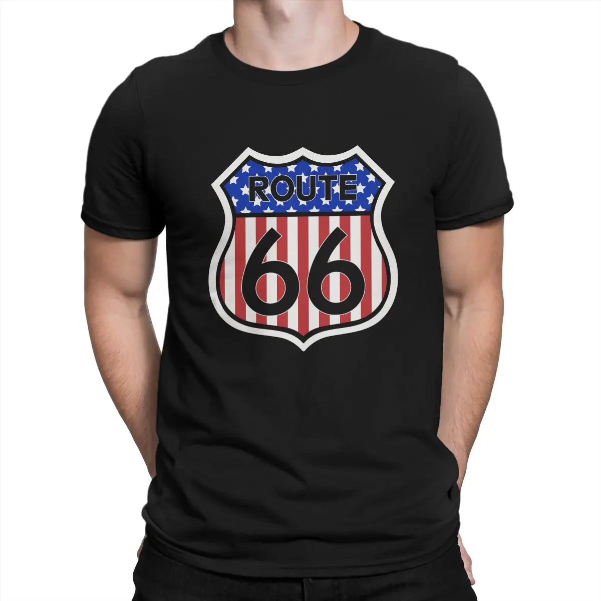 USA Classic Route 66 T Shirt Grunge O-Neck TShirt Polyester Short Sleeve