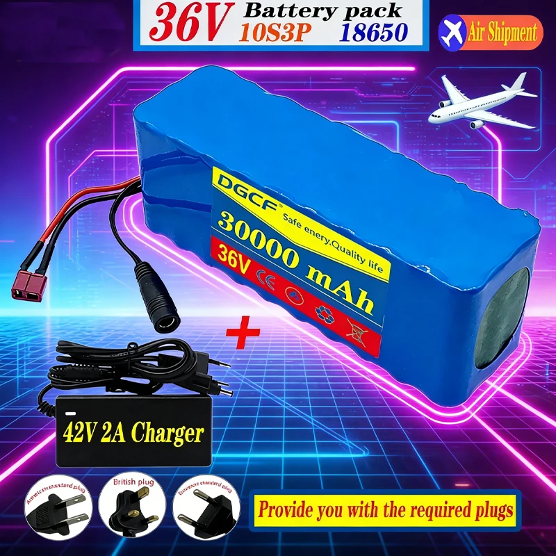 

36V 30Ah lithium battery pack rechargeable battery 10S3P built-in 15A 500W large capacity suitable for electric scooters