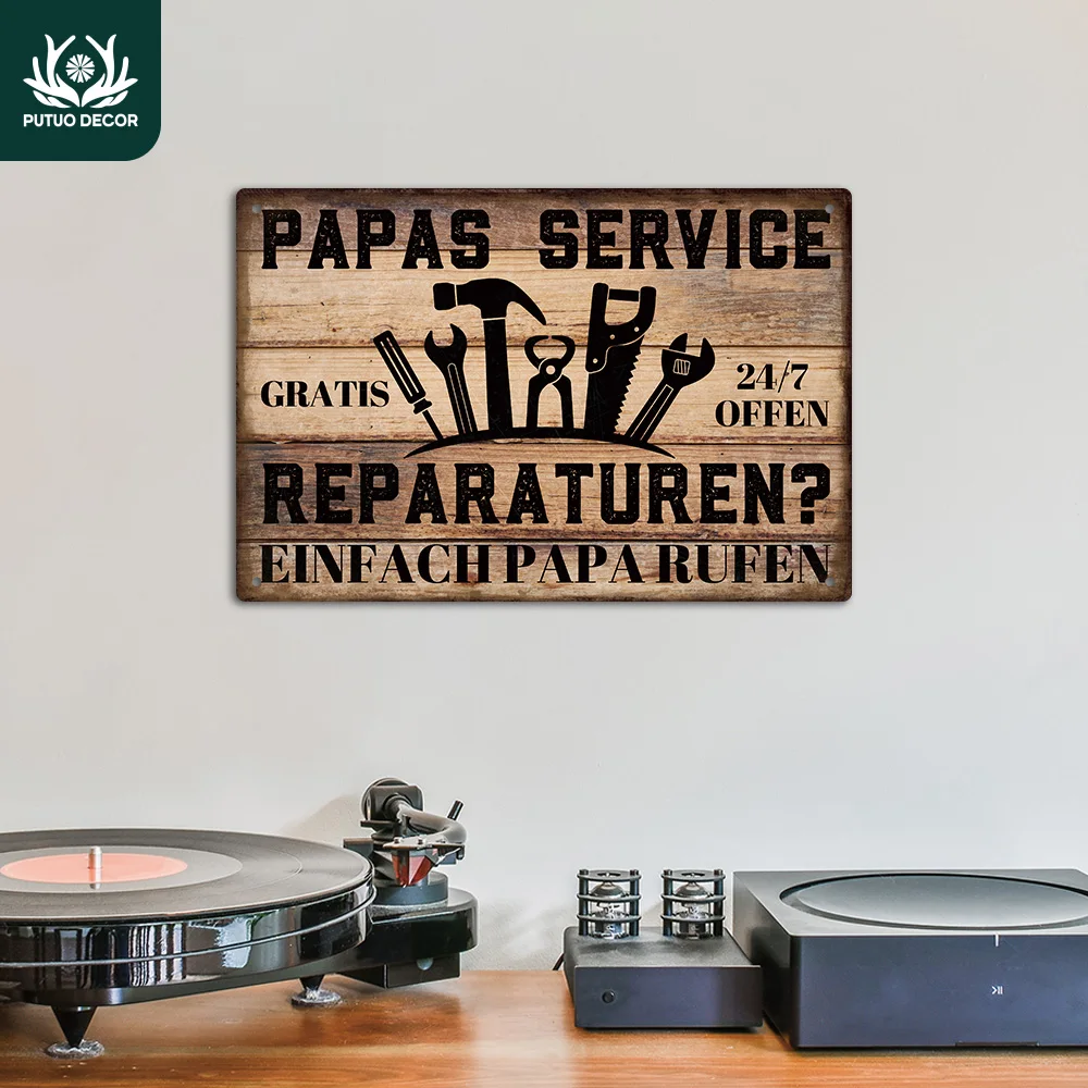 Putuo Decor 1 Stück Deutsches Vintage Metallschild, PAPAS SERVICE REPARATUR? Wandkunst, Heimdekoration, Raumdekoration, Geschenk