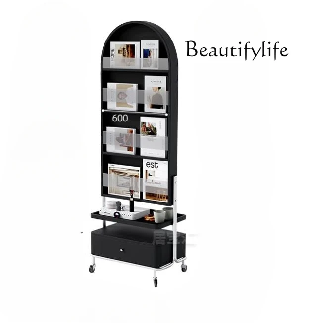 Retro style magazine rack full body mirror rotating movable storage simple home full-length mirror