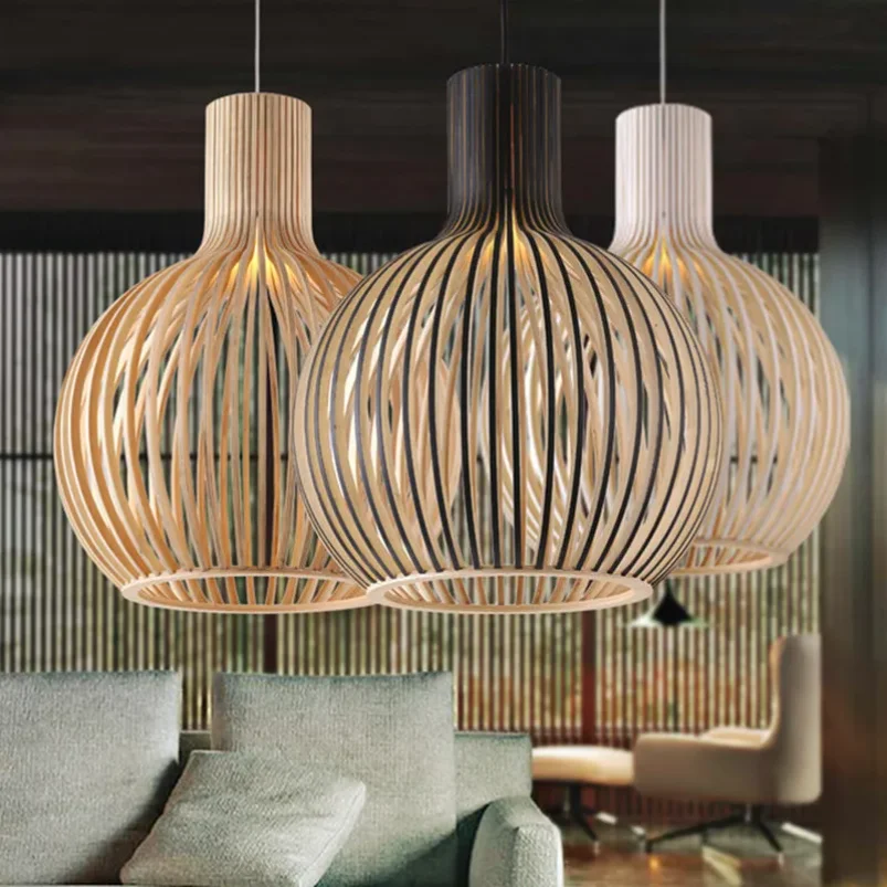 

Nordic Black White Wood Birdcage Pendant light For Living Room Provided By Professional Manufacturer Of Wooden Lamps Free Ship