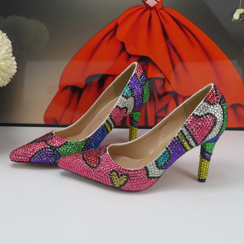 Mixed Color Bridals Wedding shoes Woman Evening Party shoes High Pumps Thin Heel Pointed Toe High Shoes For Woman Shallow image 2