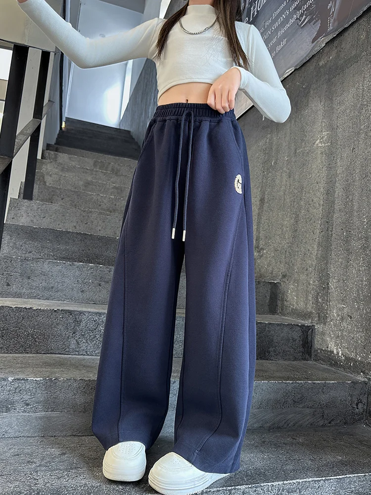 

Осенне-зимние повседневные широкие брюки для девочек, весенне-летние длинные брюки с завышенной талией, удобные свободные женские брюки